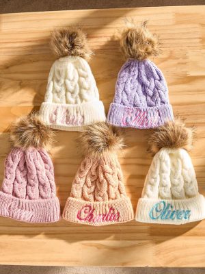 Custom Kids Beanie – Personalized Embroidered Name Hat, Baby Winter Knit Hat, Toddler Monogram Beanie, Handmade Children’s Gift