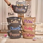 Personalized Pet Toy Basket – Custom Woven Storage Basket with Name, Dog or Cat Toy Organizer, Pet Gift Basket