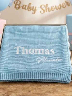 Personalized Knit Baby Blanket | Custom Baby Name Blanket | Embroidered Baby Blanket | Unique Baby Shower Gift