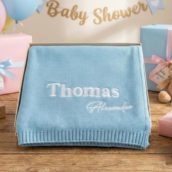 Personalized Knit Baby Blanket | Custom Baby Name Blanket | Embroidered Baby Blanket | Unique Baby Shower Gift