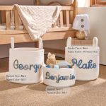 Personalized Woven Basket – Custom Name Storage Basket for Baby Toys, Nursery Organizer or Pet Toy Bin, Handmade Gift
