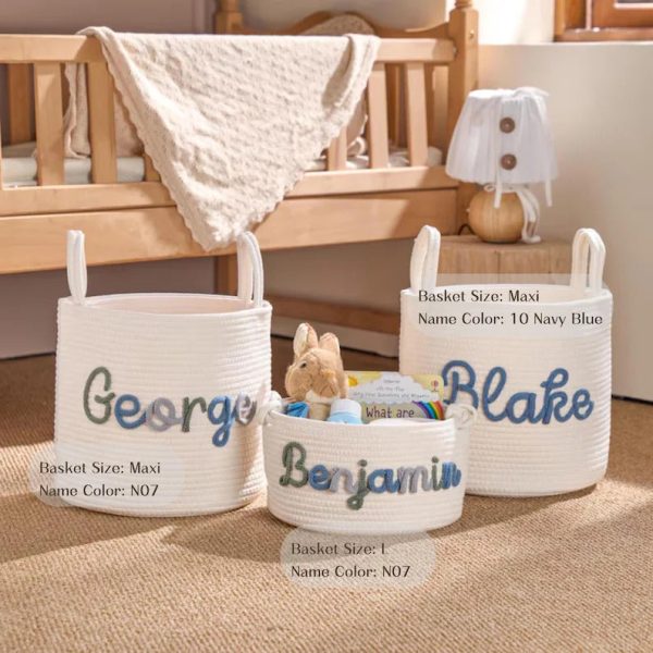 Personalized Woven Basket – Custom Name Storage Basket for Baby Toys, Nursery Organizer or Pet Toy Bin, Handmade Gift