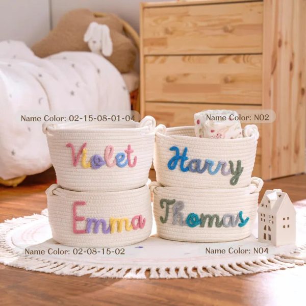 Personalized Woven Basket – Custom Name Storage Basket for Baby Toys, Nursery Organizer or Pet Toy Bin, Handmade Gift