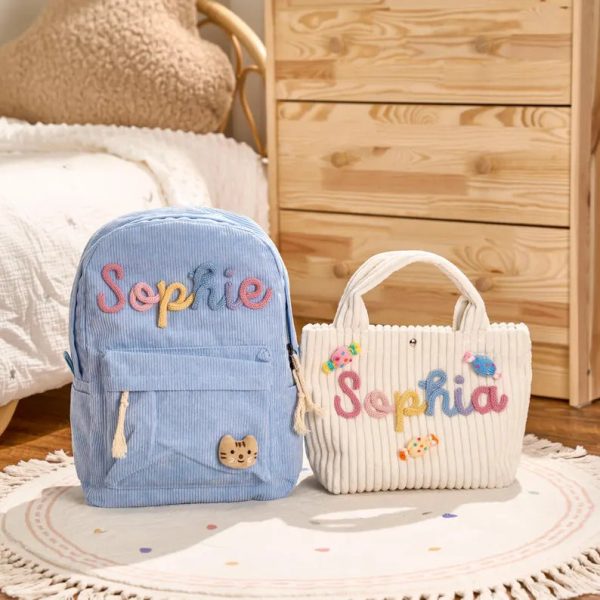 Personalized Corduroy Backpack and Tote Bag Set – Custom Kids Name School Bag, Toddler Preschool Gift, Back to School Essentials