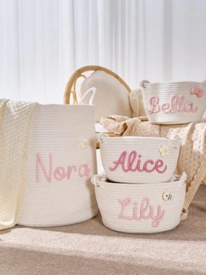 Personalized Woven Basket – Custom Name Storage Basket for Baby Toys, Nursery Organizer or Pet Toy Bin, Handmade Gift