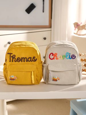 Personalized Mini Kids Backpack – Custom Name Small Toddler Bag, Corduroy Preschool Backpack, Baby Gift for Boys & Girls