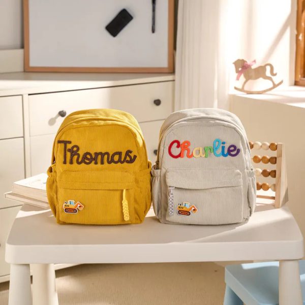 Personalized Mini Kids Backpack – Custom Name Small Toddler Bag, Corduroy Preschool Backpack, Baby Gift for Boys & Girls