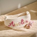 Personalized Baby Gift Set – Custom Name Basket and Crochet Rattle, Handmade Newborn Gift, Baby Shower Present for Boys & Girls