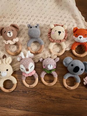 Personalized Baby Rattle – Handmade Newborn Toy, Custom Name Teether Rattle, Baby Shower Gift for Boys & Girls