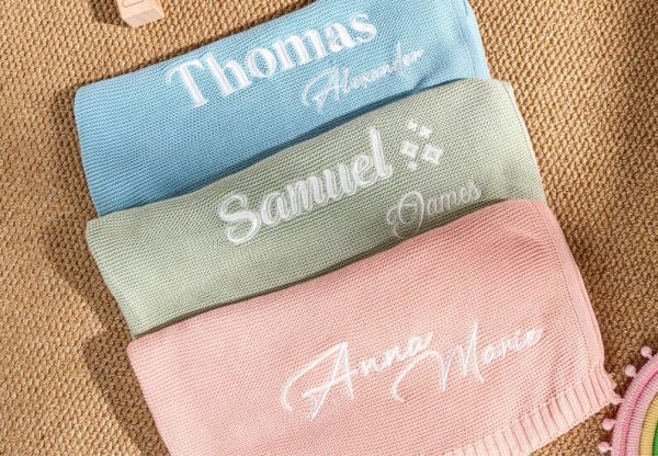 Personalized Knit Baby Blanket | Custom Baby Name Blanket | Embroidered Baby Blanket | Unique Baby Shower Gift