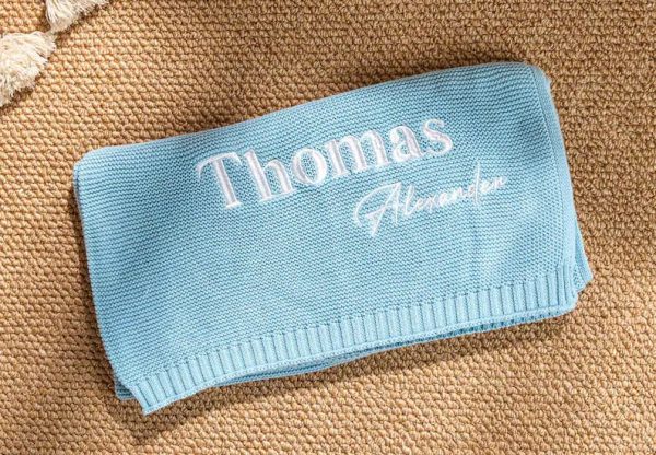 Personalized Knit Baby Blanket | Custom Baby Name Blanket | Embroidered Baby Blanket | Unique Baby Shower Gift