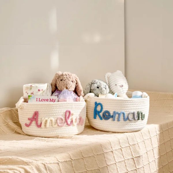 Personalized Woven Basket – Custom Name Storage Basket for Baby Toys, Nursery Organizer or Pet Toy Bin, Handmade Gift