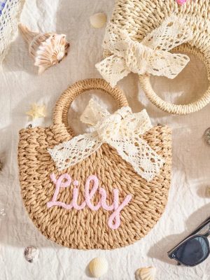 Personalized Mother Daughter Straw Bag Set, Custom Large Beach Tote & Small Crossbody, Matching Mommy and Me Summer Bags, Gift for Her