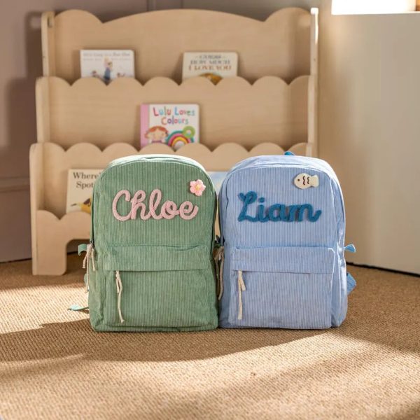 Personalized Corduroy Backpack – Custom Name Kids School Bag, Toddler Preschool Backpack, Back to School Gift for Boys & Girls