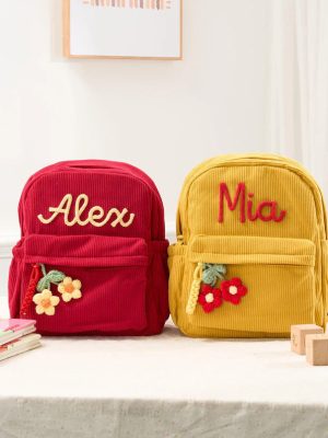 Personalized Mini Kids Backpack – Custom Name Small Toddler Bag, Corduroy Preschool Backpack, Baby Gift for Boys & Girls