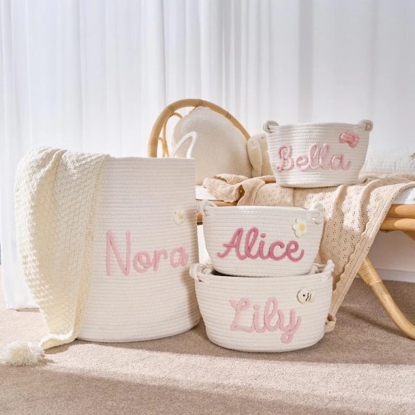 Personalized Woven Basket – Custom Name Storage Basket for Baby Toys, Nursery Organizer or Pet Toy Bin, Handmade Gift