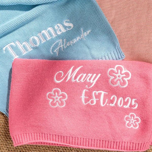 Personalized Knit Baby Blanket | Custom Baby Name Blanket | Embroidered Baby Blanket | Unique Baby Shower Gift