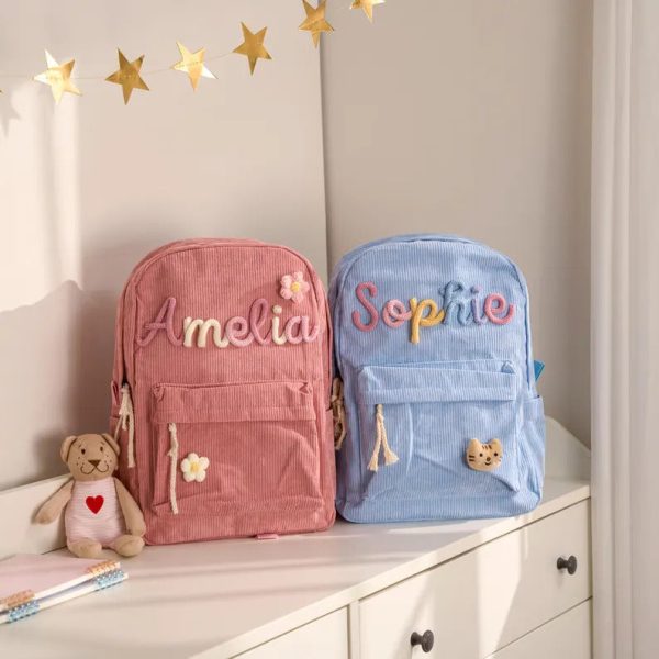 Personalized Corduroy Backpack – Custom Name Kids School Bag, Toddler Preschool Backpack, Back to School Gift for Boys & Girls