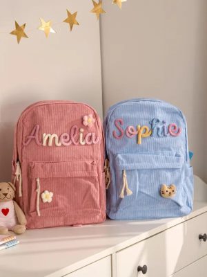 Personalized Corduroy Backpack – Custom Name Kids School Bag, Toddler Preschool Backpack, Back to School Gift for Boys & Girls