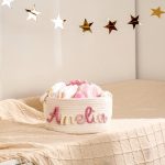 Personalized Woven Basket – Custom Name Storage Basket for Baby Toys, Nursery Organizer or Pet Toy Bin, Handmade Gift