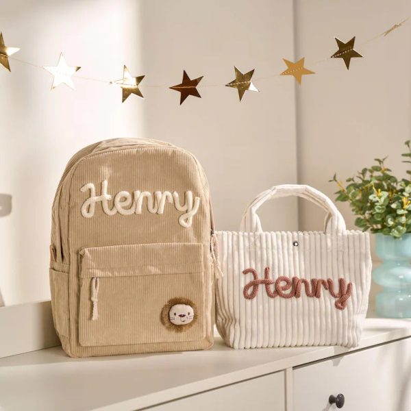 Personalized Corduroy Backpack and Tote Bag Set – Custom Kids Name School Bag, Toddler Preschool Gift, Back to School Essentials