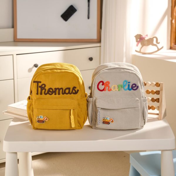 Personalized Mini Kids Backpack – Custom Name Small Toddler Bag, Corduroy Preschool Backpack, Baby Gift for Boys & Girls