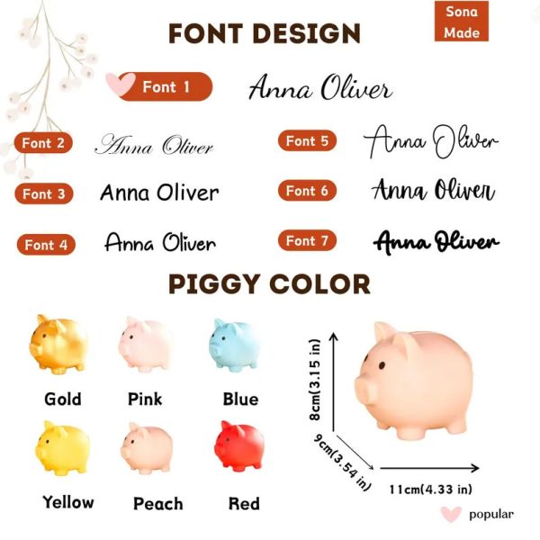 Custom Name Piggy Bank | Personalized Kids Piggy Bank | 6 Colors Small Bank | Kids Birthday Gift | Kids Room Decor