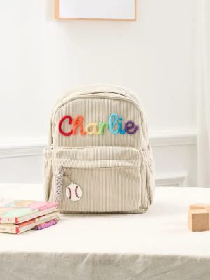 Personalized Mini Kids Backpack – Custom Name Small Toddler Bag, Corduroy Preschool Backpack, Baby Gift for Boys & Girls