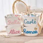 Personalized Woven Basket – Custom Name Storage Basket for Baby Toys, Nursery Organizer or Pet Toy Bin, Handmade Gift