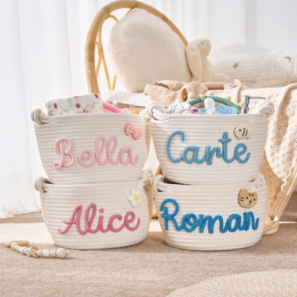 Personalized Woven Basket – Custom Name Storage Basket for Baby Toys, Nursery Organizer or Pet Toy Bin, Handmade Gift