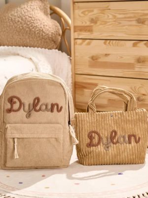 Personalized Corduroy Backpack and Tote Bag Set – Custom Kids Name School Bag, Toddler Preschool Gift, Back to School Essentials
