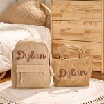 Personalized Corduroy Backpack and Tote Bag Set – Custom Kids Name School Bag, Toddler Preschool Gift, Back to School Essentials