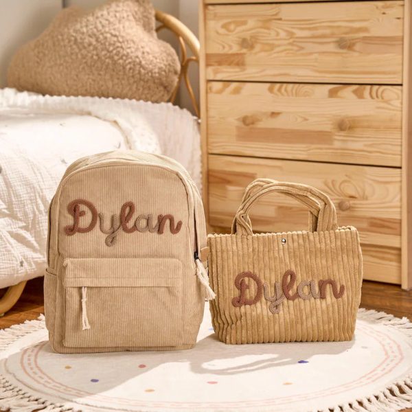 Personalized Corduroy Backpack and Tote Bag Set – Custom Kids Name School Bag, Toddler Preschool Gift, Back to School Essentials