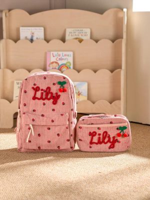 Personalized Corduroy Backpack and Lunch Bag Set – Custom Name School Bag for Kids, Toddler Preschool Bag, Back to School Gift