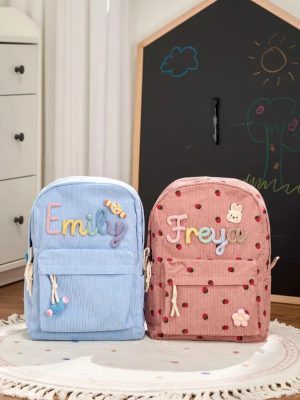 Personalized Corduroy Backpack – Custom Name Kids School Bag, Toddler Preschool Backpack, Back to School Gift for Boys & Girls