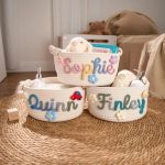 Personalized Woven Basket – Custom Name Storage Basket for Baby Toys, Nursery Organizer or Pet Toy Bin, Handmade Gift