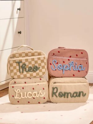 Personalized Corduroy Lunch Bag – Custom Kids Lunch Tote with Name, Toddler School Bag, Preschool Gift for Boys & Girls