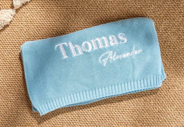 Personalized Knit Baby Blanket | Custom Baby Name Blanket | Embroidered Baby Blanket | Unique Baby Shower Gift