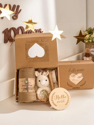 Personalized Baby Gift Set – Custom Newborn Rattle Box, Handmade Crochet Toy - Blanket, Baby Shower Gift for Girls & Boys