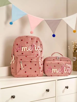 Personalized Corduroy Backpack and Lunch Bag Set – Custom Name School Bag for Kids, Toddler Preschool Bag, Back to School Gift