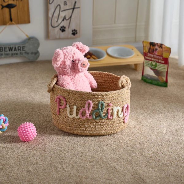 Personalized Pet Toy Basket – Custom Woven Storage Basket with Name, Dog or Cat Toy Organizer, Pet Gift Basket