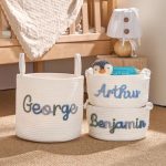 Personalized Woven Basket – Custom Name Storage Basket for Baby Toys, Nursery Organizer or Pet Toy Bin, Handmade Gift