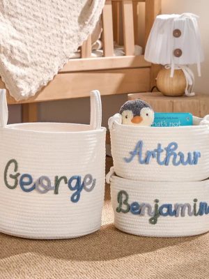 Personalized Woven Basket – Custom Name Storage Basket for Baby Toys, Nursery Organizer or Pet Toy Bin, Handmade Gift