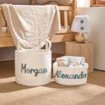Personalized Woven Basket – Custom Name Storage Basket for Baby Toys, Nursery Organizer or Pet Toy Bin, Handmade Gift
