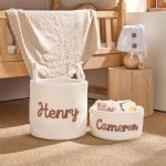 Personalized Woven Basket – Custom Name Storage Basket for Baby Toys, Nursery Organizer or Pet Toy Bin, Handmade Gift