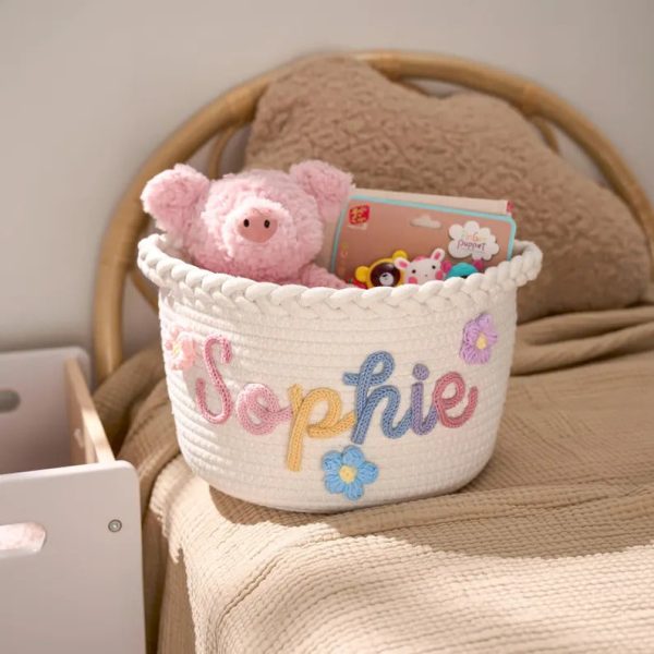 Personalized Woven Basket – Custom Name Storage Basket for Baby Toys, Nursery Organizer or Pet Toy Bin, Handmade Gift