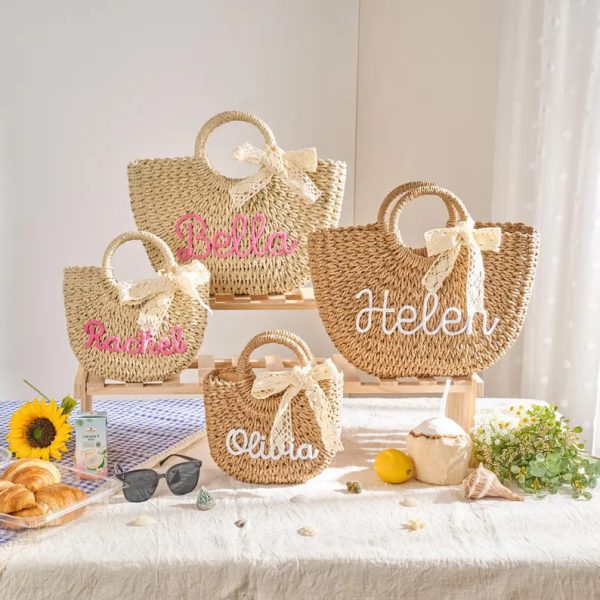 Personalized Mother Daughter Straw Bag Set, Custom Large Beach Tote & Small Crossbody, Matching Mommy and Me Summer Bags, Gift for Her