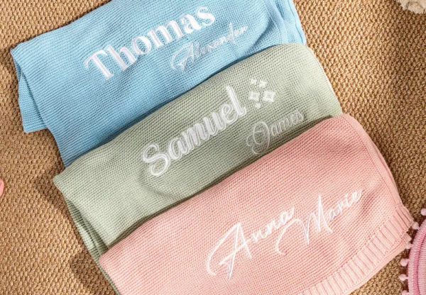 Personalized Knit Baby Blanket | Custom Baby Name Blanket | Embroidered Baby Blanket | Unique Baby Shower Gift