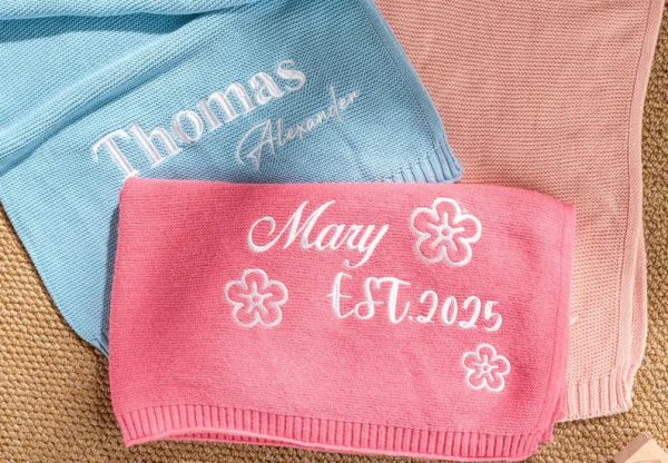 Personalized Knit Baby Blanket | Custom Baby Name Blanket | Embroidered Baby Blanket | Unique Baby Shower Gift