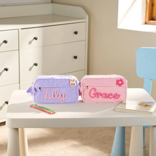 Personalized Corduroy Pencil Case for Kids, Custom Name School Pouch, Girls & Boys Back to School Gift